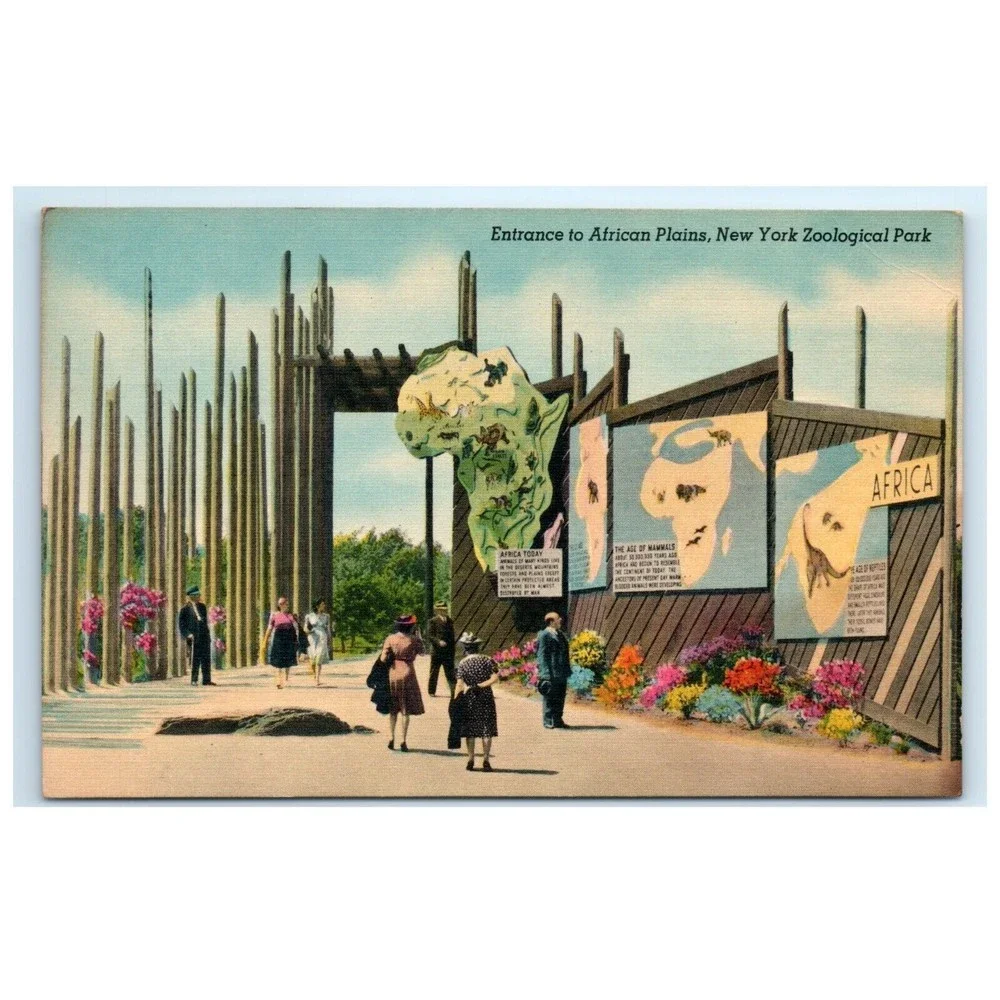 Vintage Postcard Entrance to African‎ Plains New York Zoological Park Unposted